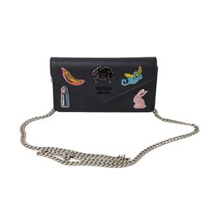 PRADA Batch Chain Shoulder Bag Black SAFFIANO SMALTO Leather Logo